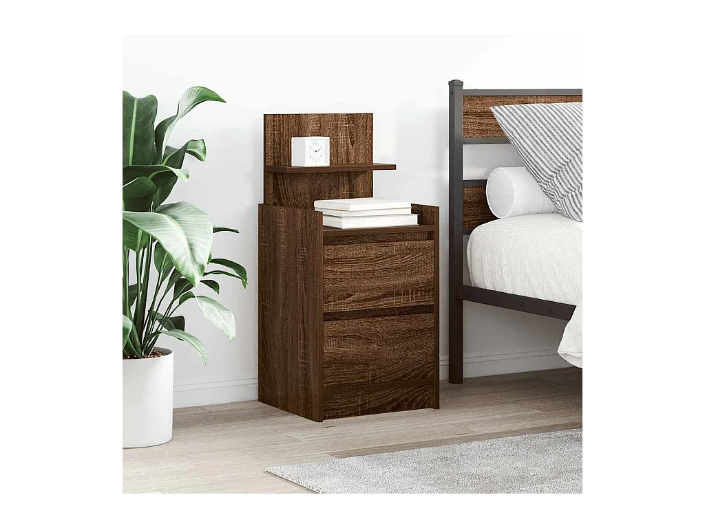 Pack 2 uds Mesilla de noche | Mesitas de noche con 2 cajones roble marrón 38x34x80 cm