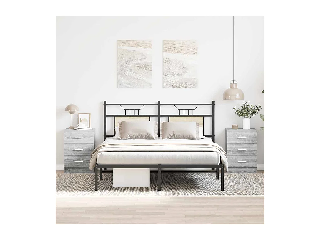 Mesitas de noche | Mesilla de noche 2 uds madera gris Sonoma 38x35x56 cm