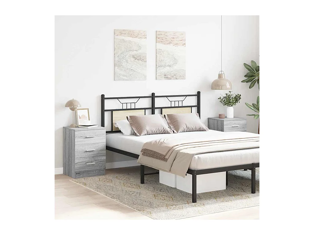 Mesitas de noche | Mesilla de noche 2 uds madera gris Sonoma 38x35x56 cm