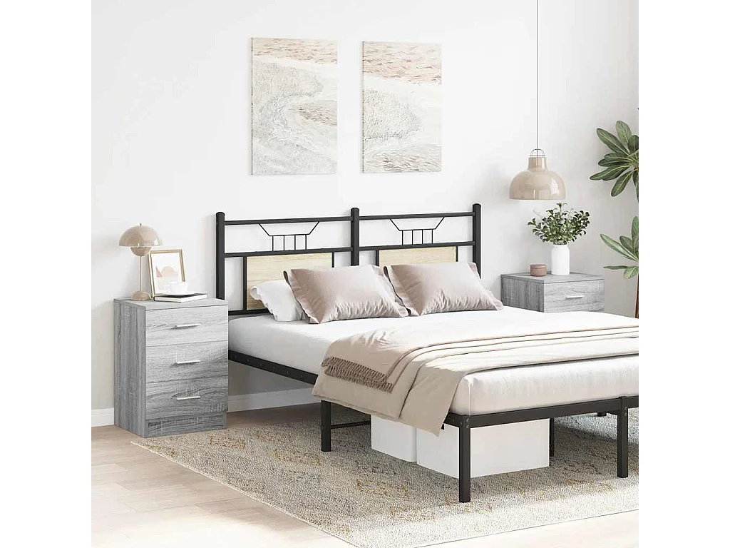 Nachttisch 2er Set-Beistelltisch-Nachttischkommode Grau Sonoma 38x35x56 cm Holzwerkstoff SHL48043