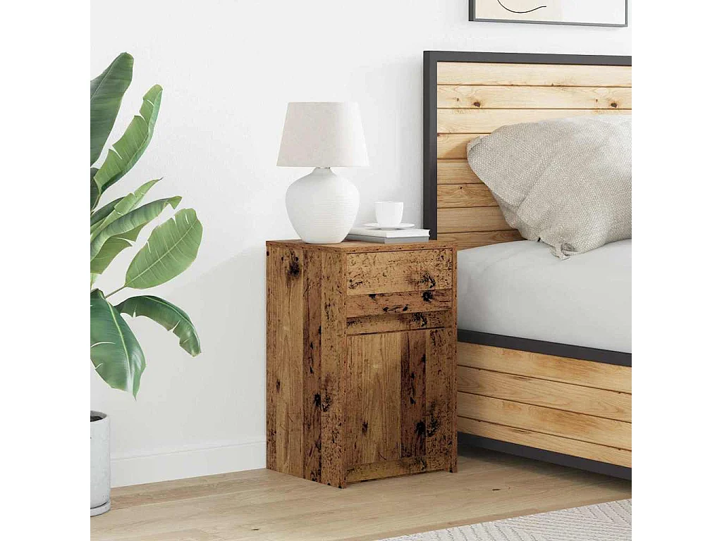 Table de chevet-Table d'appoint-Table de nuit avec tiroir Bois ancien 38x34x61 cm