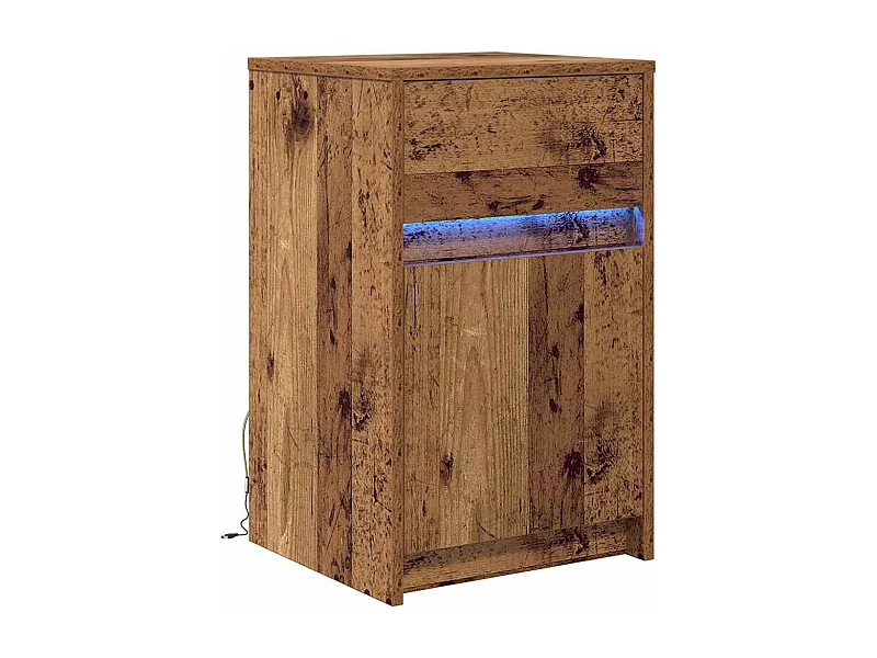 Mesita de Noche | Armario de Noche LED con cajón Madera vieja 38x34x61 cm
