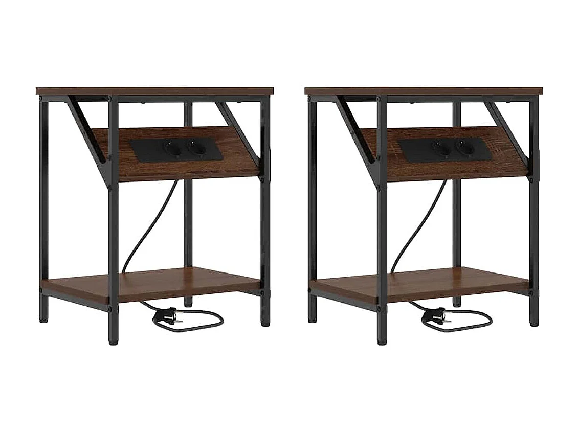 Nachtkastje Set van 2 | Bijzettafel | Opbergkastje Bruin Eiken 38x30x48 cm Bewerkt hout SHL7671