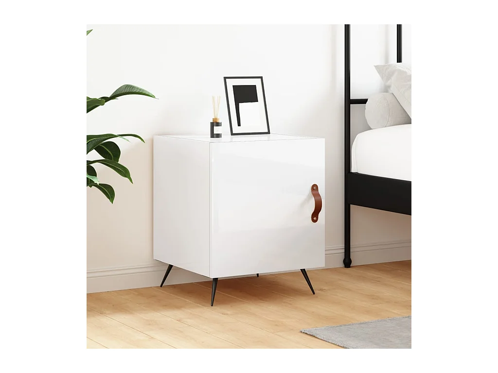 Mesita de noche | Mesilla de noche madera de ingeniería blanco brillo 40x40x50 cm