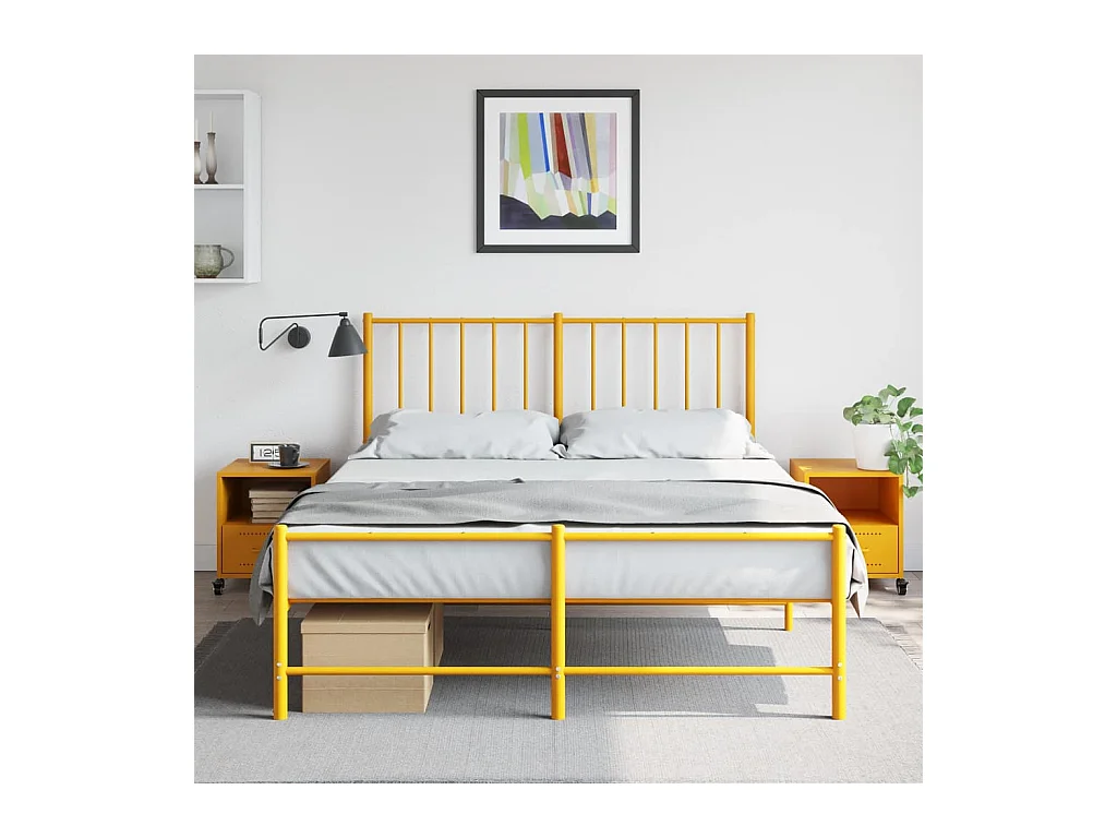 Mesitas de noche | Mesilla de noche 2 uds acero amarillo mostaza 36x39x43,5 cm