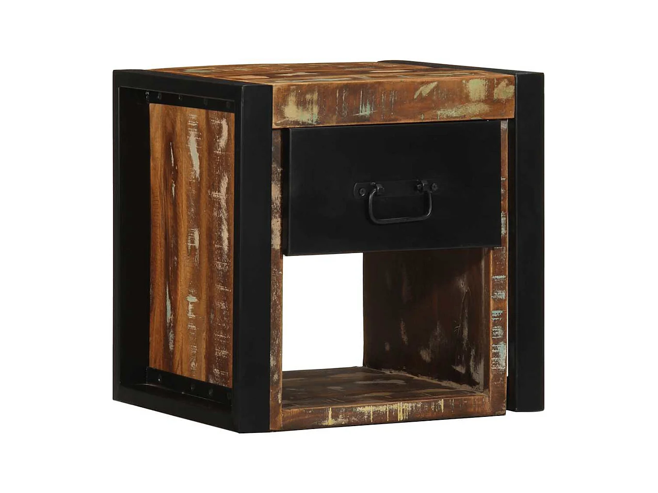 Mesilla de noche | Mesita de noche multicolor 40x35x40 cm madera maciza reciclada