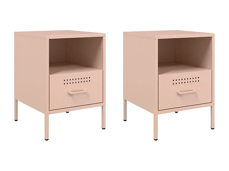 Tables de chevet lot de 2 avec rangement rose 36x39x50,5 cm acier