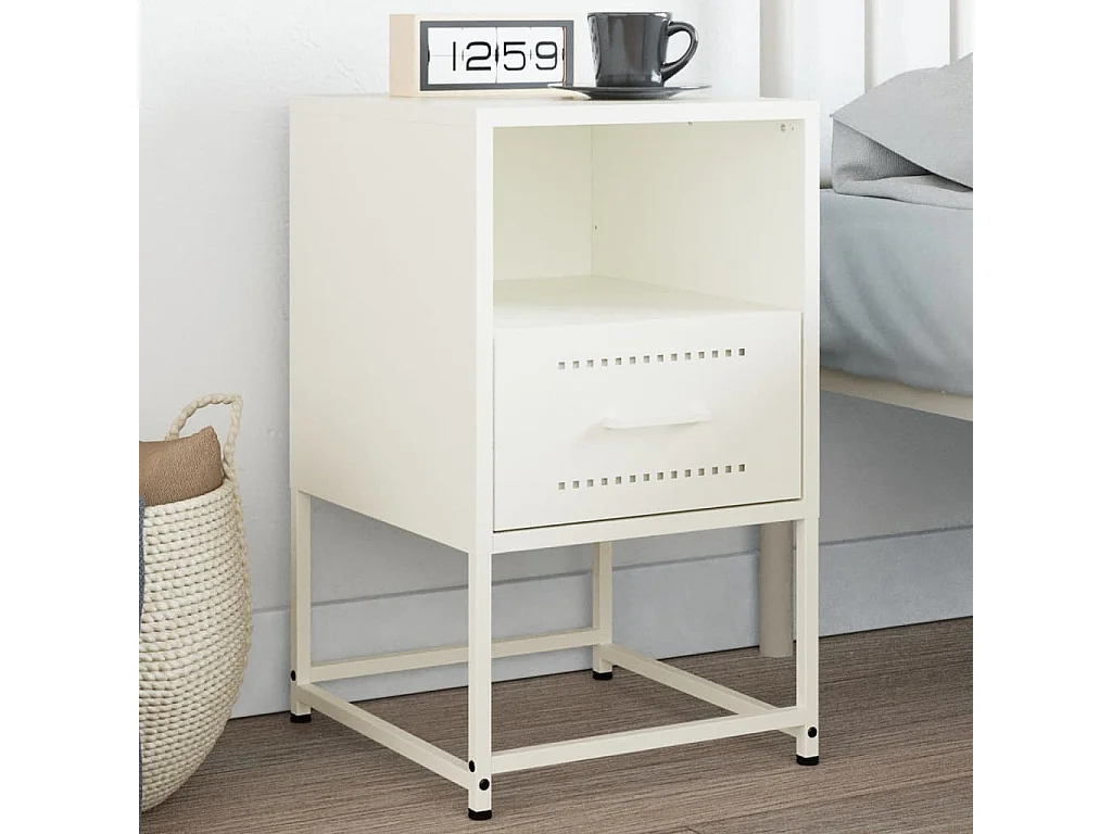 Nachttisch-Beistelltisch-Nachtschrank Weiß 36x39x60,5 cm Stahl SHL89753