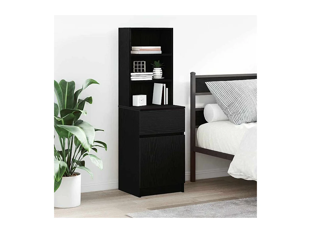 Mesilla de noche | Mesita de noche de madera de ingeniería negra 39x35x125 cm