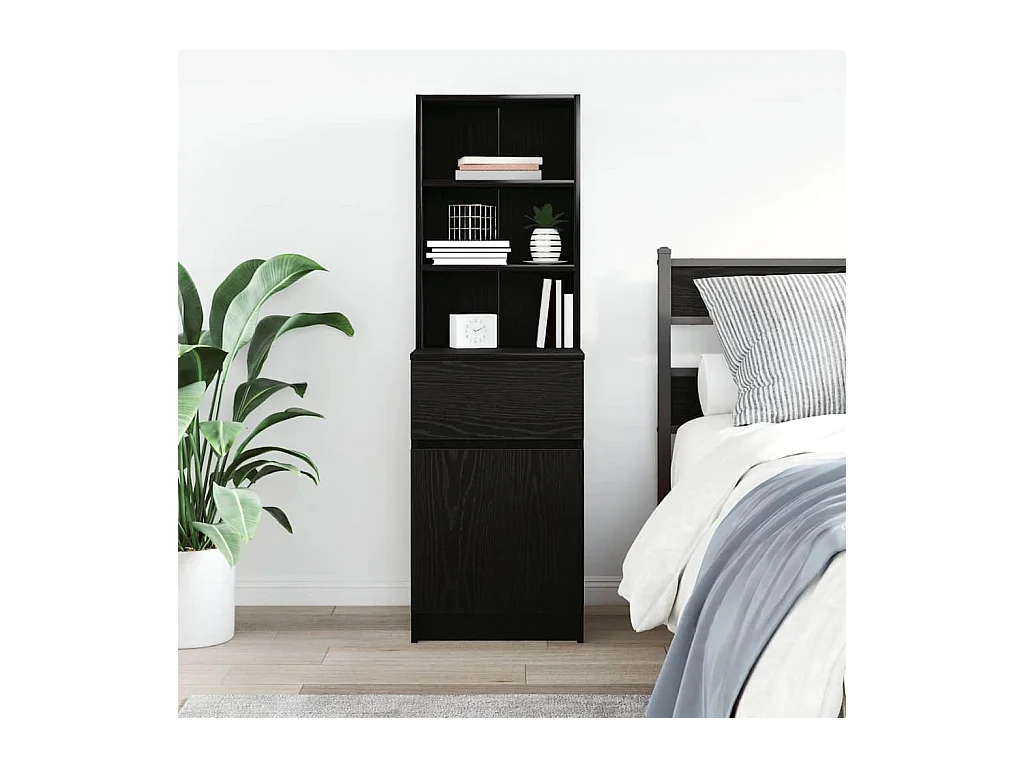 Mesilla de noche | Mesita de noche de madera de ingeniería negra 39x35x125 cm