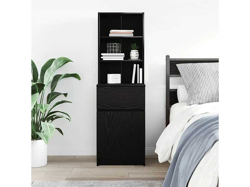 Nachttisch-Beistelltisch-Nachtschrank Schwarz 39x35x125 cm Holzwerkstoff SHL50264