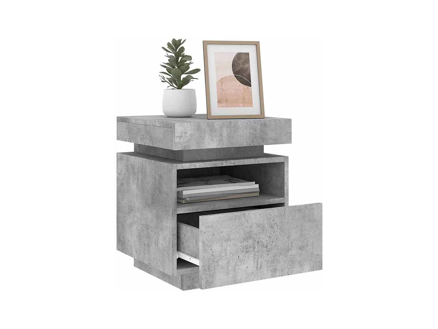 Mesita de noche | Mesilla de noche con luces LED gris hormigón 40x39x48,5 cm