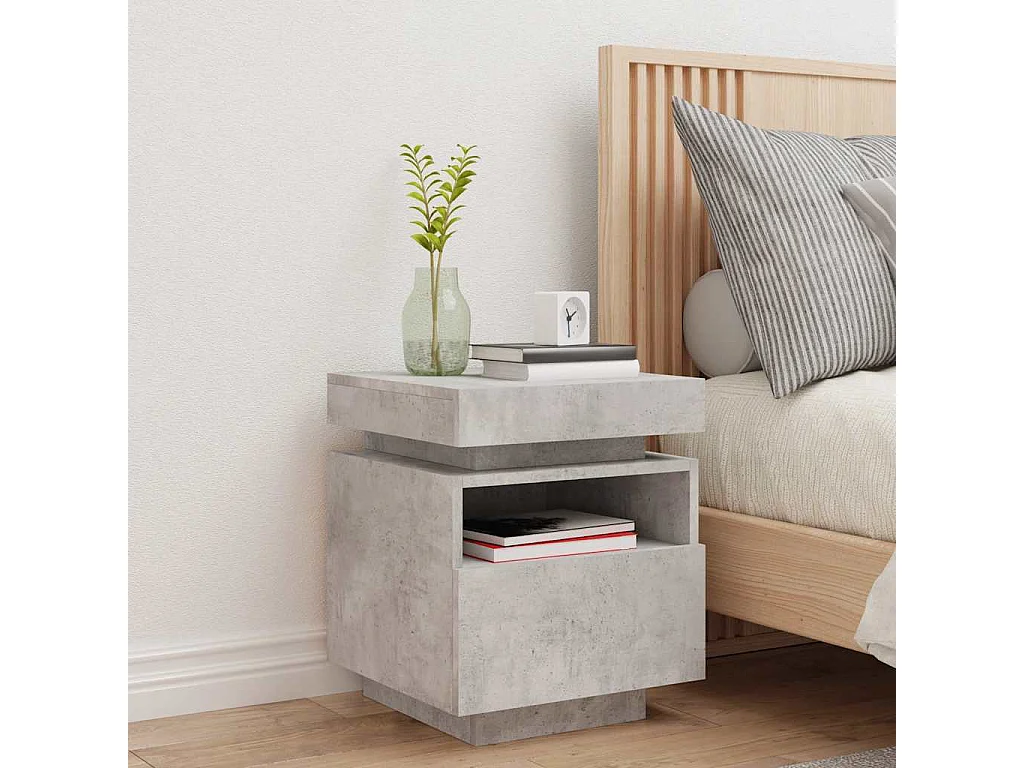 Nachttisch-Beistelltisch mit LED-Leuchten Betongrau 40x39x48,5 cm SHL20882