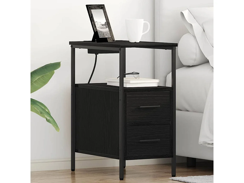 Nachttisch-Beistelltisch Schwarz Eichen-Optik 30 x 48 x 61 cm Holzwerkstoff SHL11508