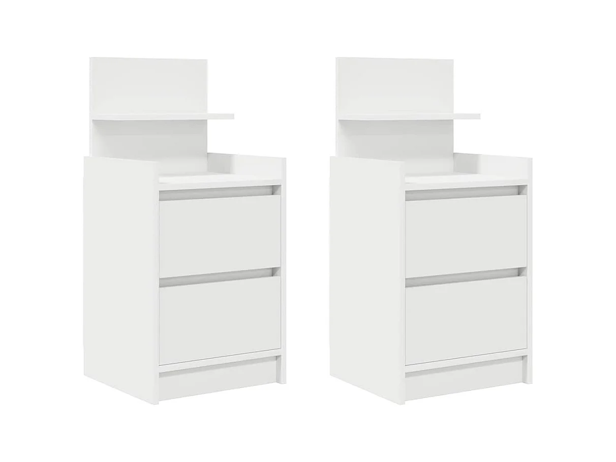 Pack 2 uds Mesilla de noche | Mesitas de noche con 2 cajones Blanco 38x34x80 cm