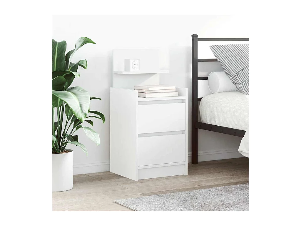 Pack 2 uds Mesilla de noche | Mesitas de noche con 2 cajones Blanco 38x34x80 cm