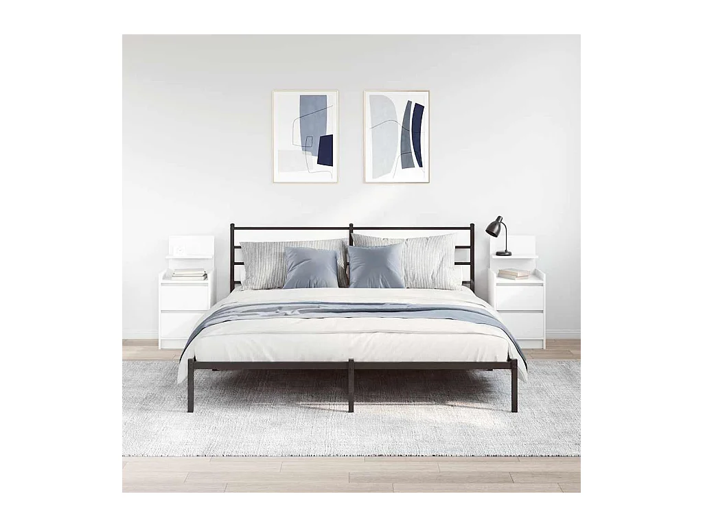 Pack 2 uds Mesilla de noche | Mesitas de noche con 2 cajones Blanco 38x34x80 cm