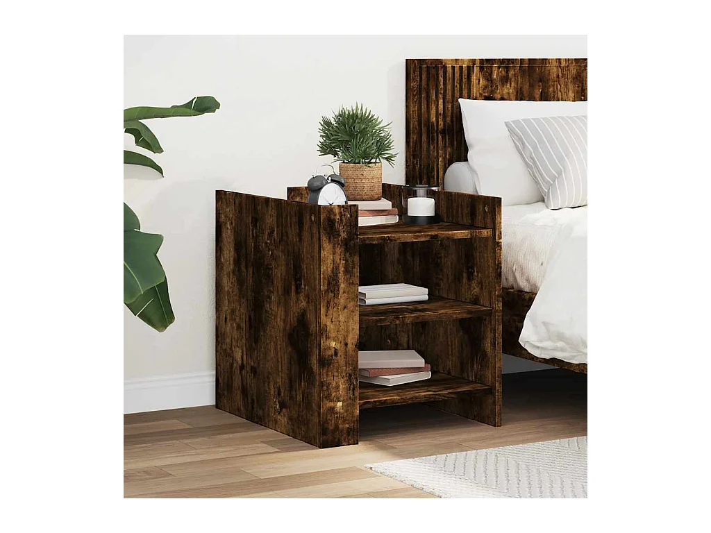 Table de chevet-Table d'appoint Compartiments ouverts chêne fumé 45x50x50 cm bois d'ingénierie