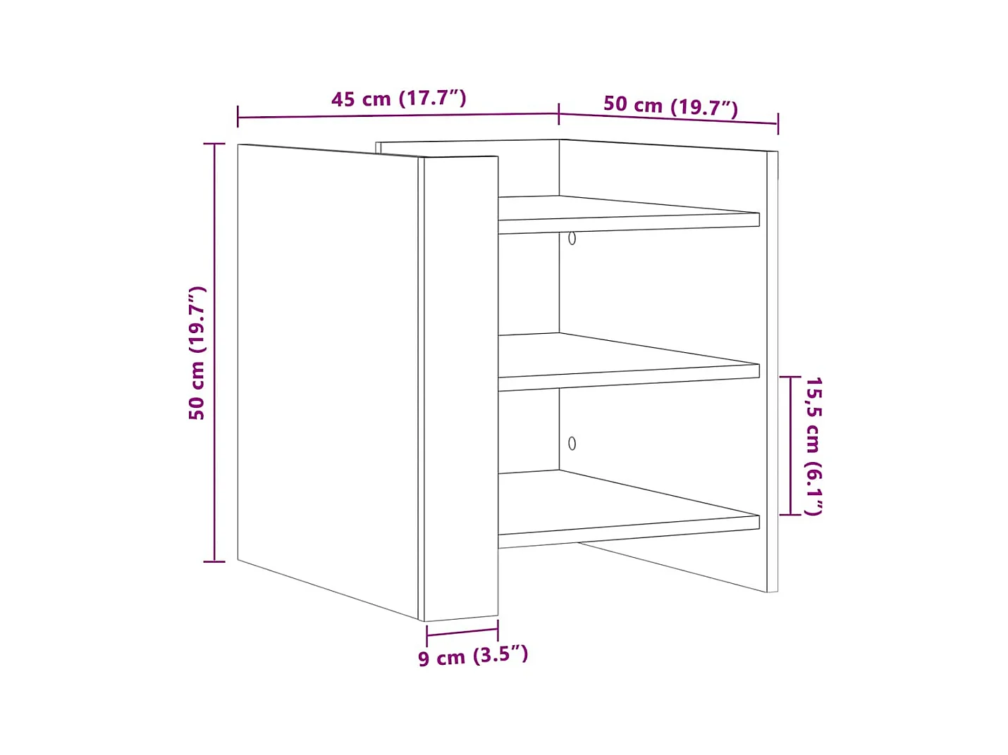 Table de chevet-Table d'appoint Compartiments ouverts chêne fumé 45x50x50 cm bois d'ingénierie
