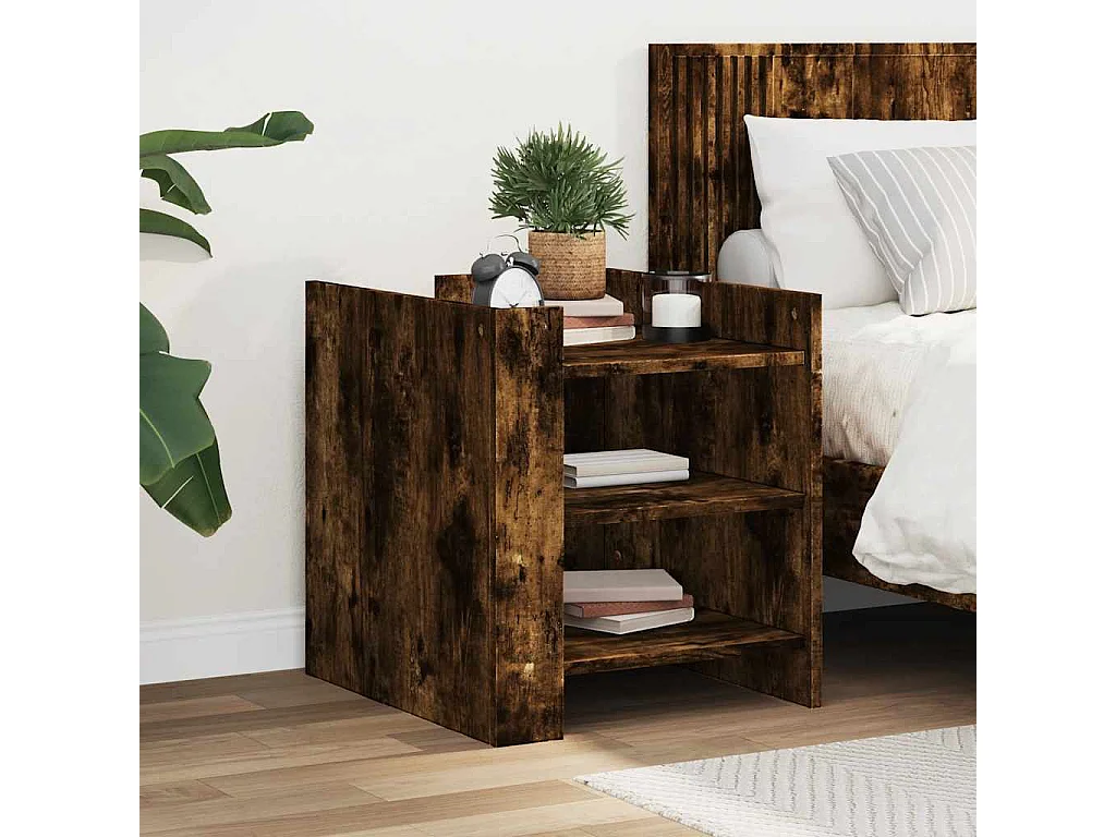 Nachttisch-Beistelltisch Räuchereiche 45x50x50 cm Holzwerkstoff SHL31401