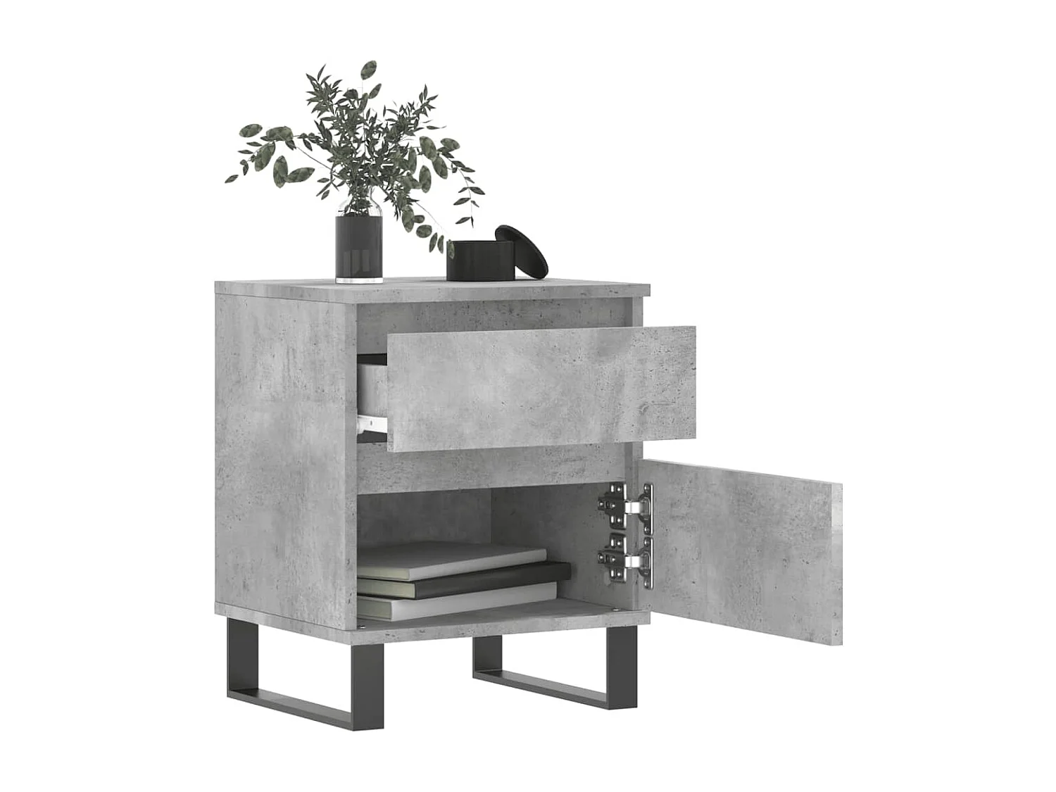 Nachttisch 2er Set-Beistelltisch-Nachttischkommode Betongrau 40x35x50 cm Holzwerkstoff SHL90000