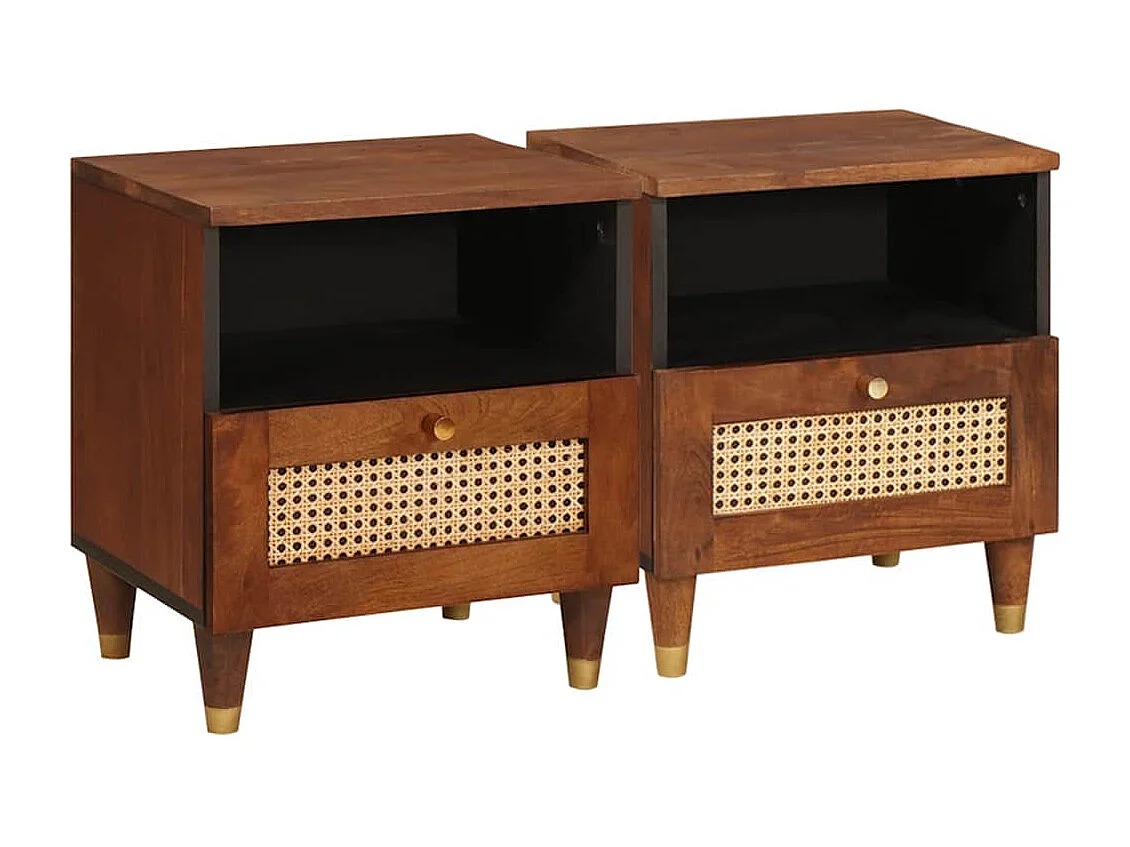 Nachttisch 2er Set-Beistelltisch Braun 40 x 33 x 46 cm Massivholz Akazie SHL52762