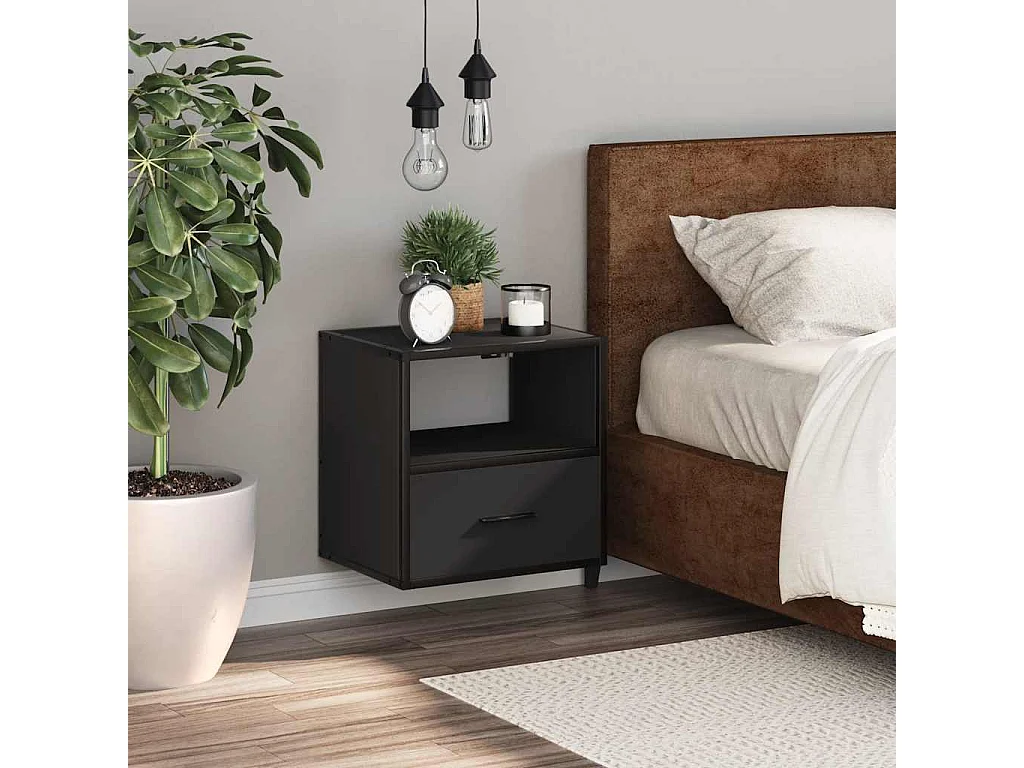 Nachttisch hängend | Wand-Nachttisch Schwarz 40x31x39,5 cm SHL38379