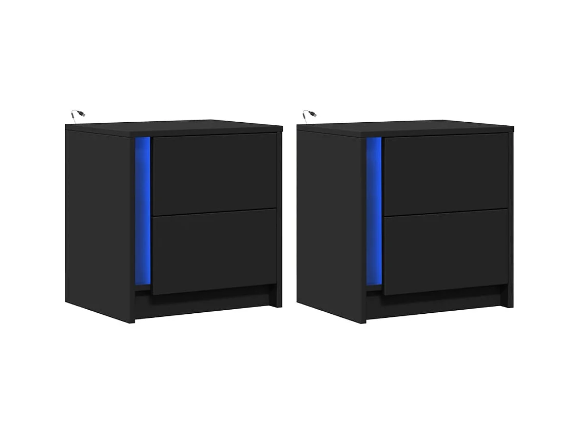 Mesitas de noche | Mesilla de noche con luces LED 2 uds madera ingeniería negra