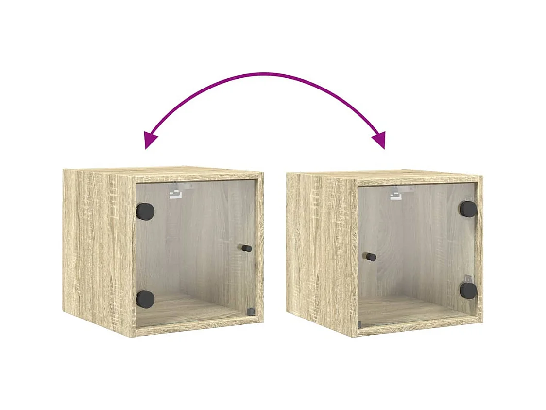 Mesita de noche | Mesilla de noche con puerta de vidrio roble Sonoma 35x37x35 cm