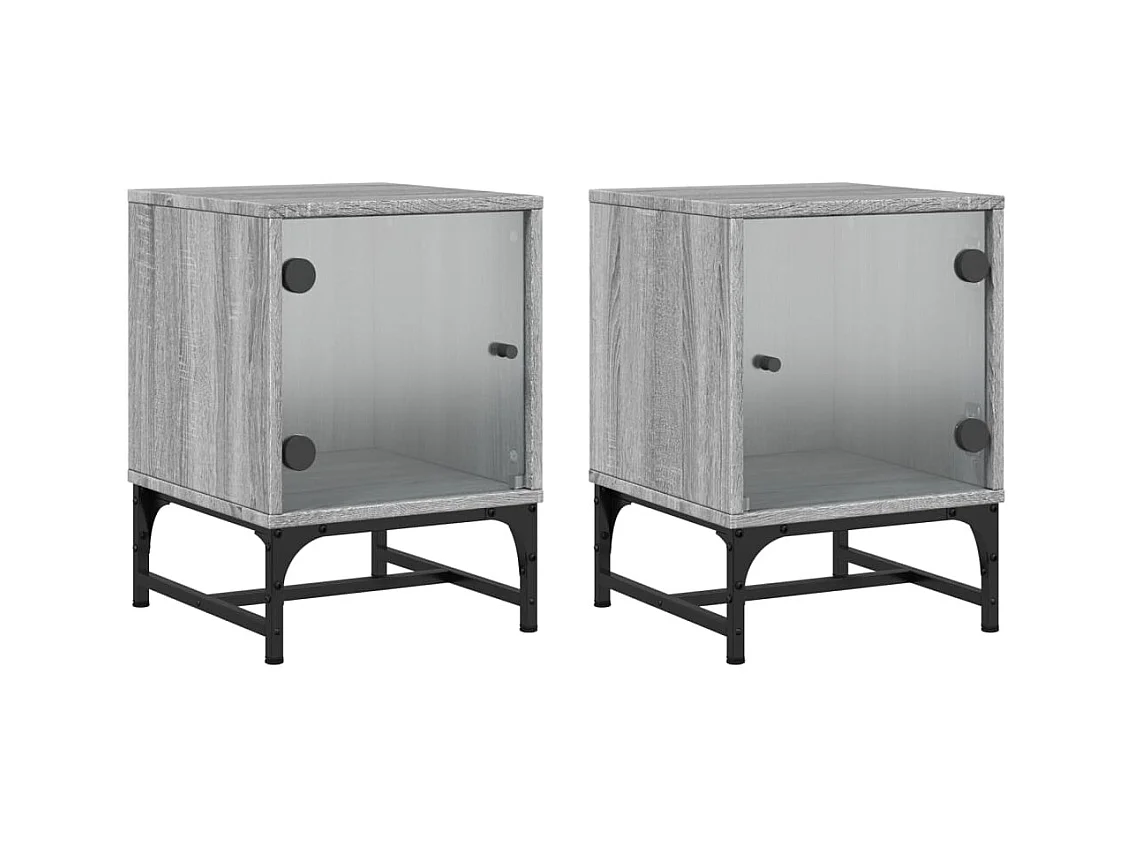 Mesitas de noche | Mesilla de noche con puertas vidrio 2 uds gris Sonoma 35x37x50 cm