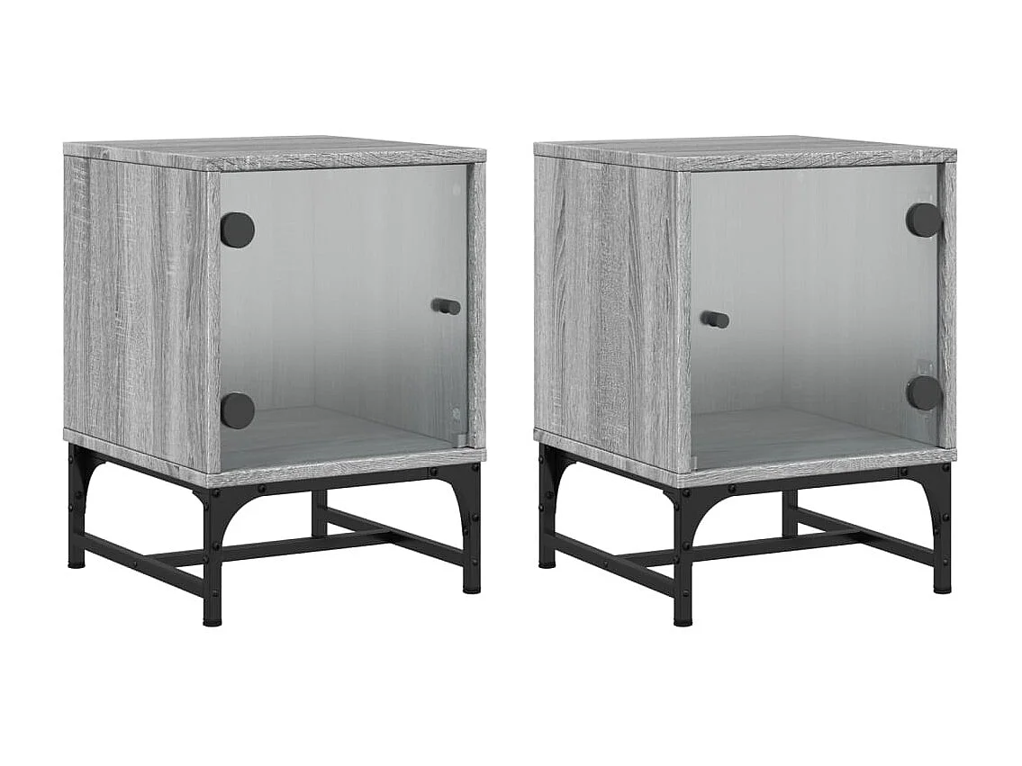Nachttisch 2er Set-Beistelltisch mit Glastüren Grau Sonoma 35x37x50 cm SHL6333