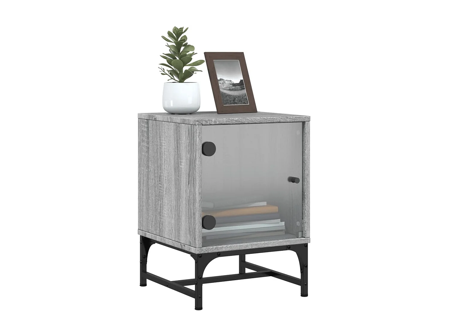 Nachttisch 2er Set-Beistelltisch mit Glastüren Grau Sonoma 35x37x50 cm SHL6333