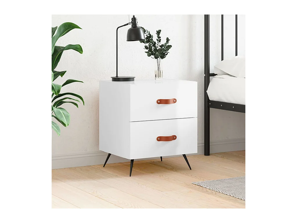 Mesita de noche | Mesilla de noche madera de ingeniería blanco brillo 40x35x47,5cm