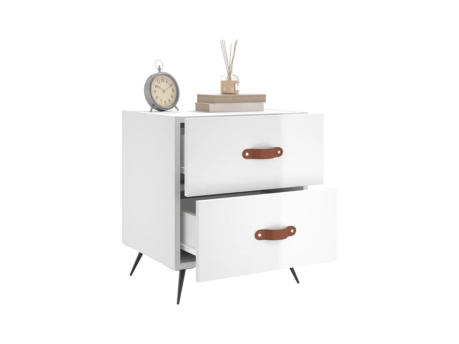 Mesita de noche | Mesilla de noche madera de ingeniería blanco brillo 40x35x47,5cm