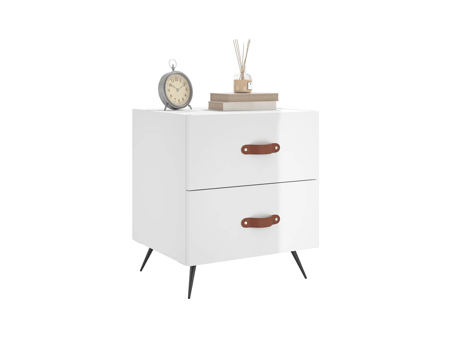 Mesita de noche | Mesilla de noche madera de ingeniería blanco brillo 40x35x47,5cm