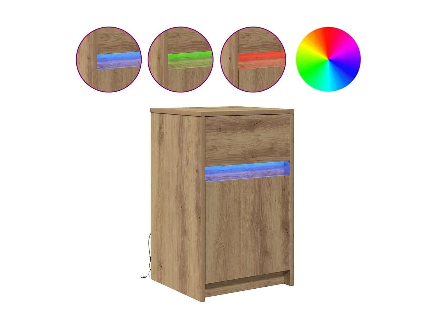 Mesita de Noche | Armario de Noche LED 2 uds. Roble artisan 38x34x61 cm