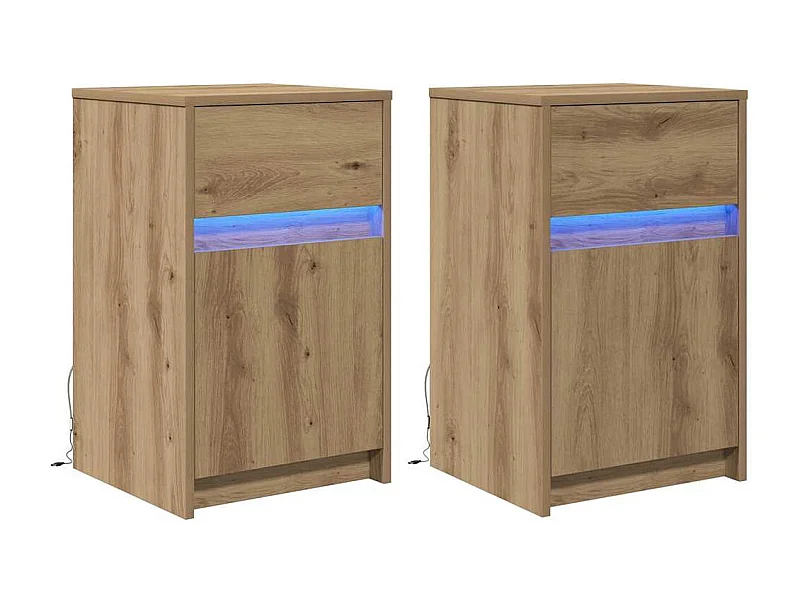 Table de chevet LED Lot de 2 avec tiroir chêne artisanal 38x34x61 cm