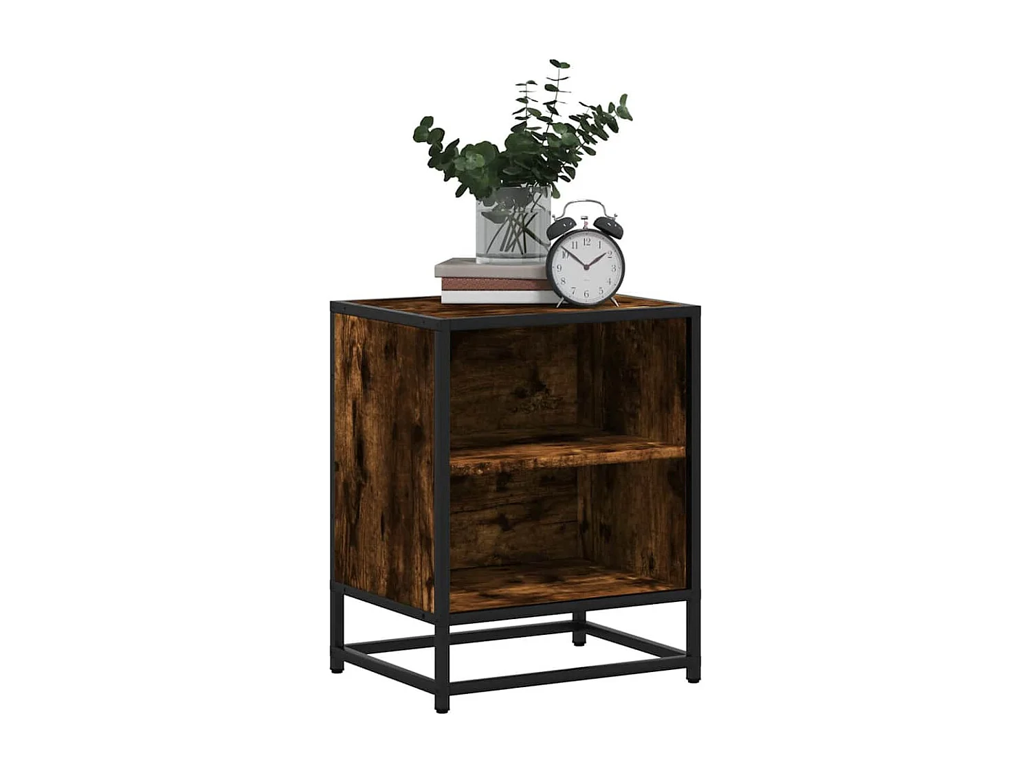 Nachttisch 2er Set-Beistelltisch-Nachttischkommode Räuchereiche 40x31x50cm Holzwerkstoff Metall SHL28780