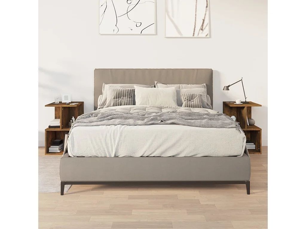 Nachttisch 2er Set-Beistelltisch-Nachttischkommode Räuchereiche 35x35x55 cm Holzwerkstoff SHL96653