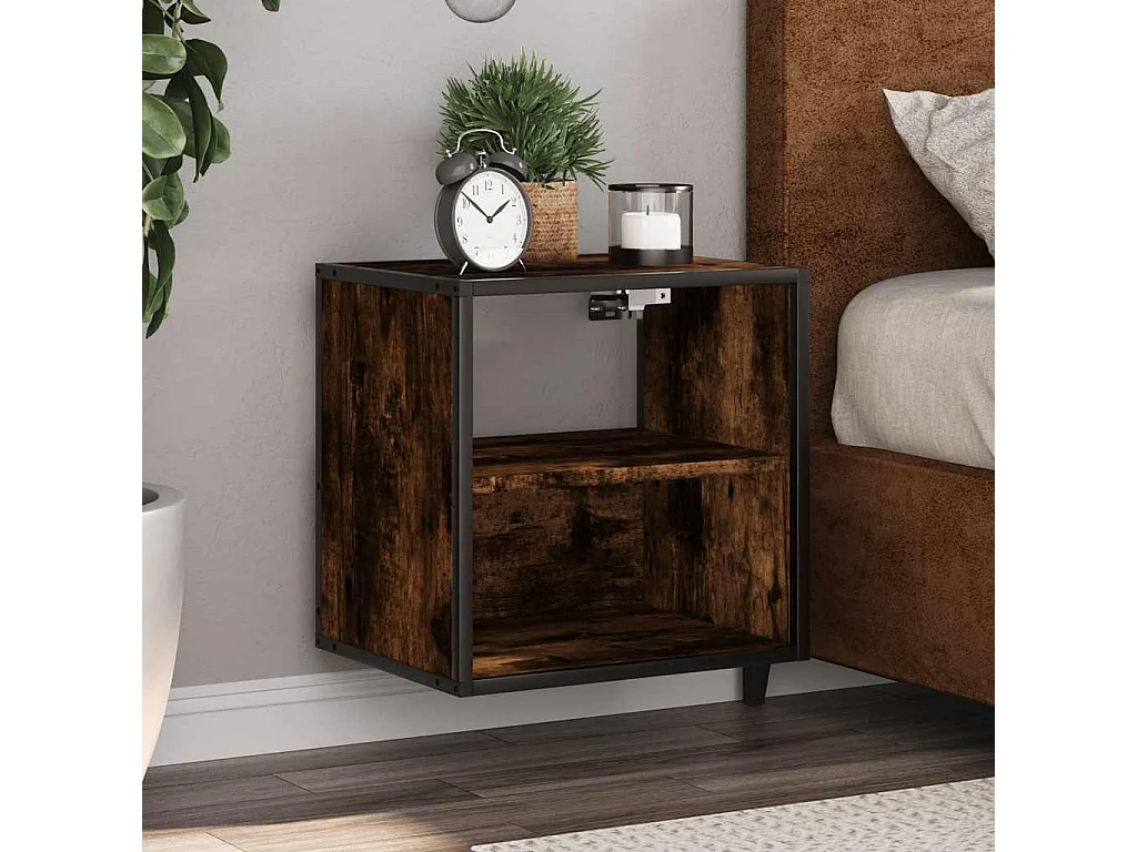 Mesitas de noche | Mesilla de noche pared 2 uds color roble ahumado 40x31x39,5 cm