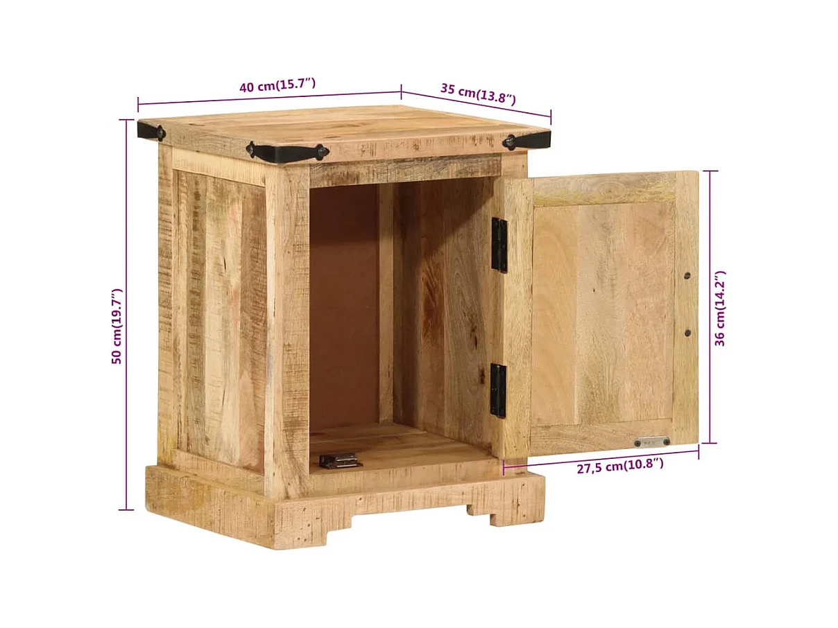 Mesita de noche | Mesilla de noche madera maciza de mango 40x35x50 cm