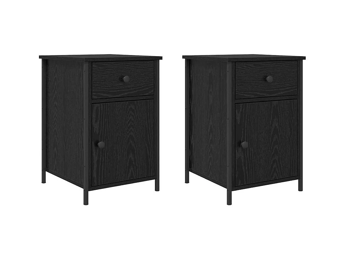 Mesita de Noche | Armario de Noche 2 uds con cajón Roble negro 40x42x60 cm
