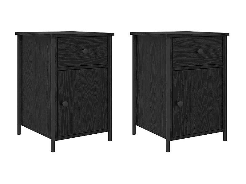 Lot de 2 Tables de chevet avec tiroir Chêne noir 40x42x60 cm