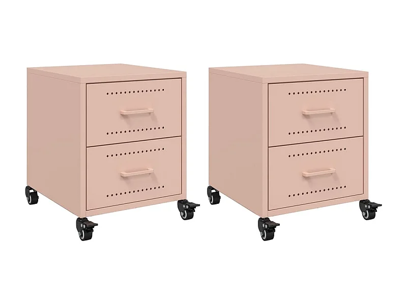 Mesitas de noche | Mesilla de noche 2 unidades acero rosa 36x39x43,5 cm