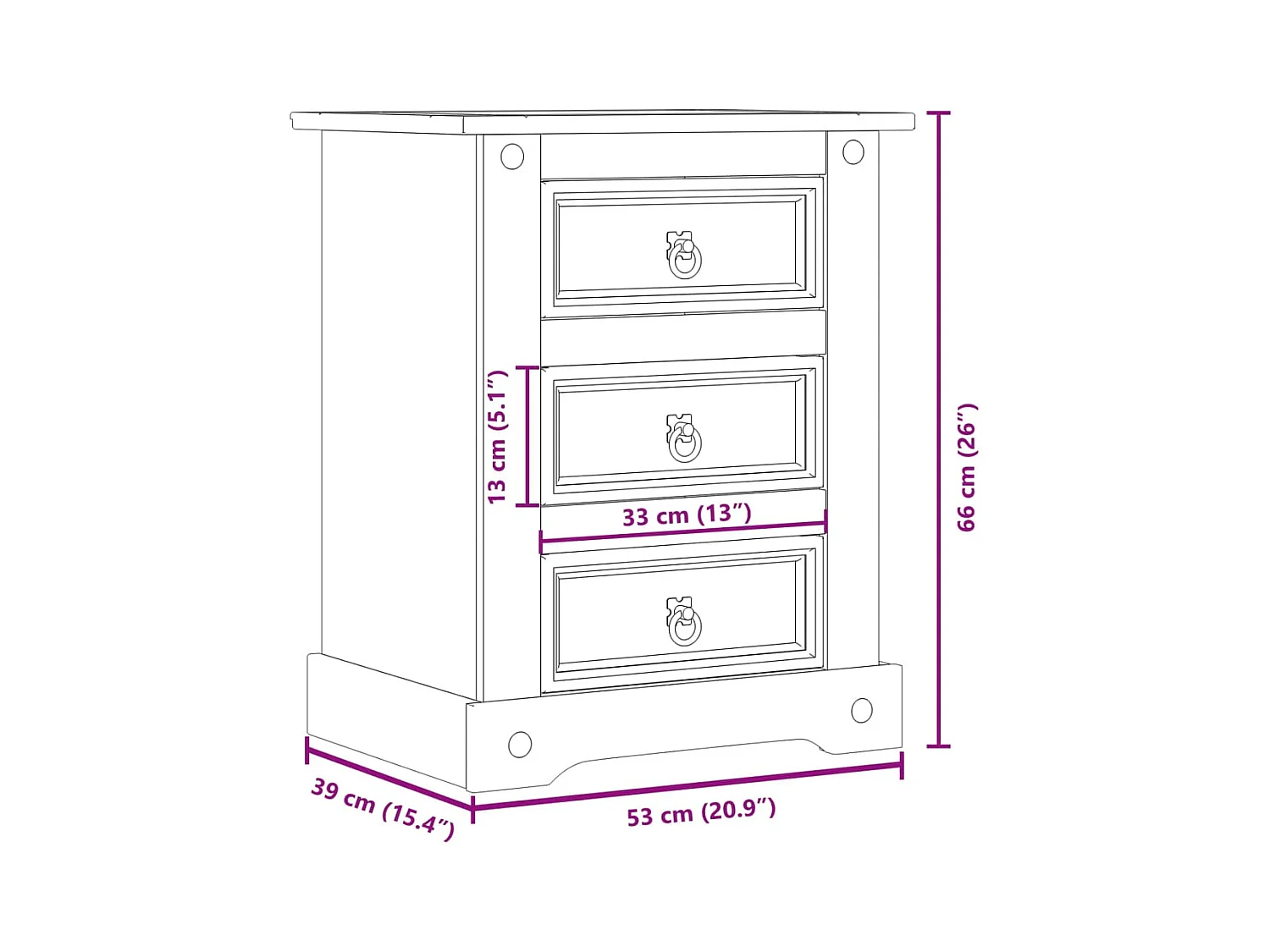 Mesita de noche | Mesilla de noche Corona madera maciza de pino 53x39x66 cm