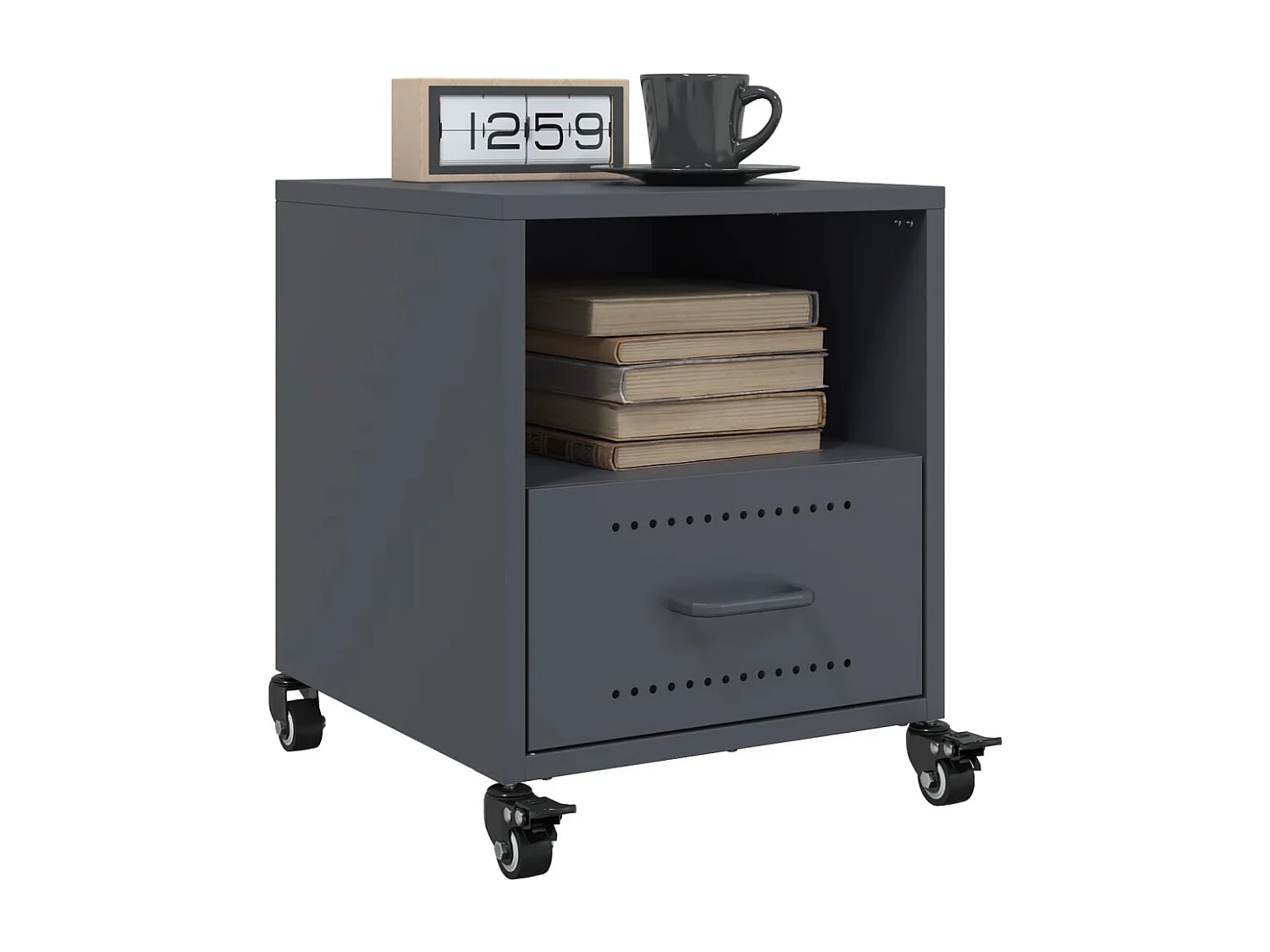 Nachttisch 2er Set-Beistelltisch-Nachttischkommode Anthrazit 36x39x43,5 cm Stahl SHL46297