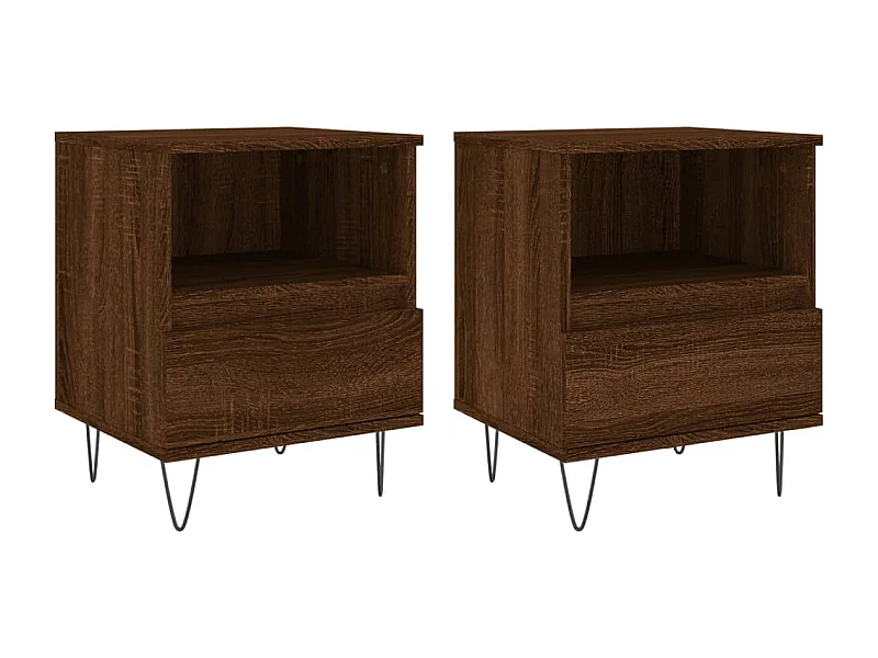 Lot de 2 Tables de chevet avec rangement chêne marron 40x35x50 cm bois ingénierie