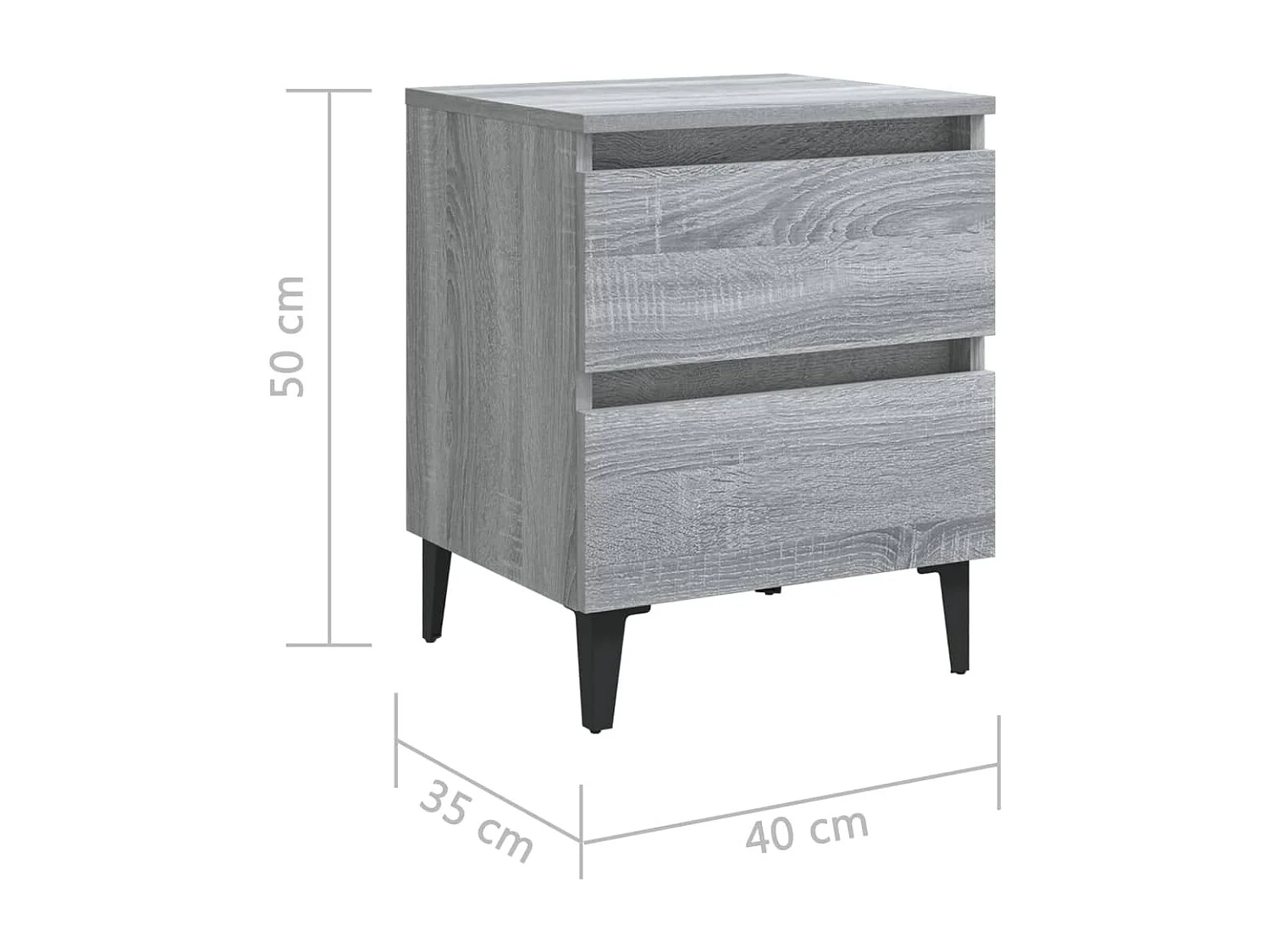 Mesitas de noche | Mesilla de noche 2 uds patas de metal gris Sonoma 40x35x50 cm