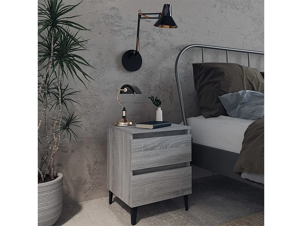 Nachttische mit Metallbeinen 2 Stk. Grau Sonoma 40x35x50 cm SHL63355