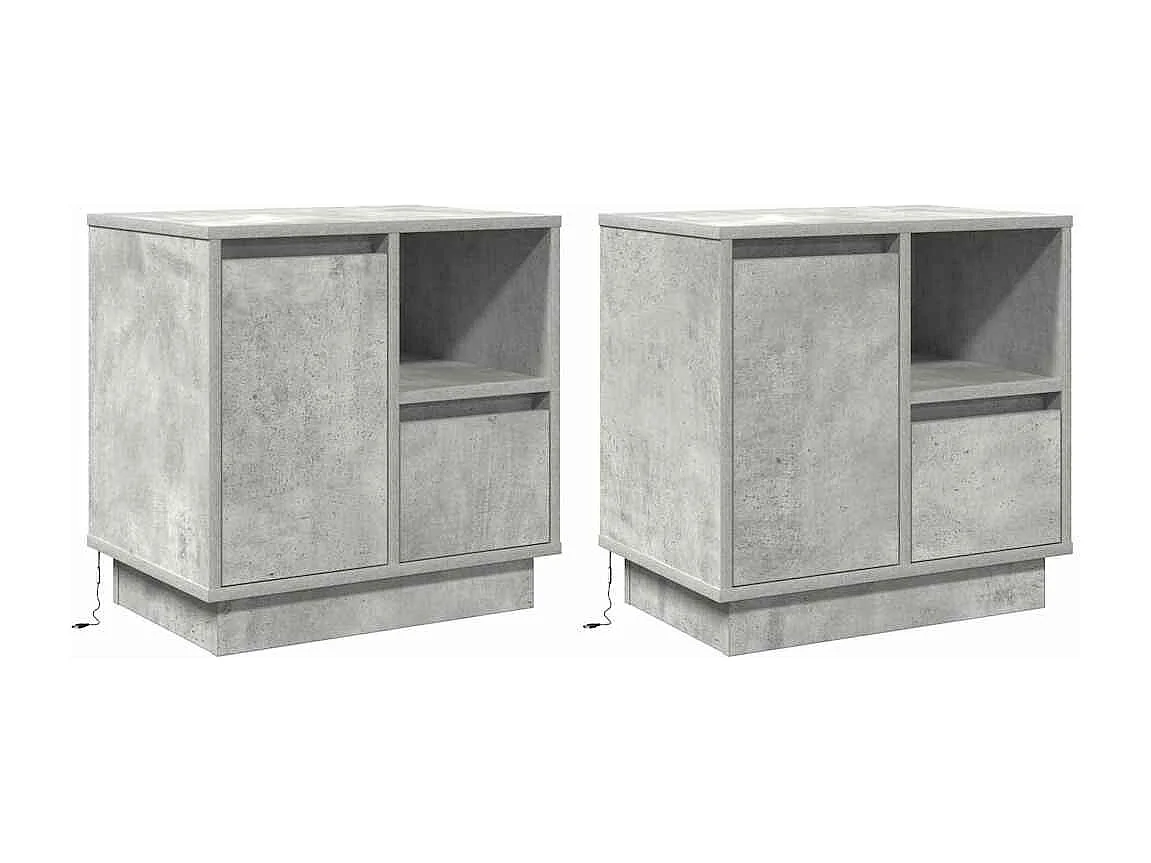 Lot de 2 Tables de chevet avec rangement Gris béton 50x34.5x50 cm.